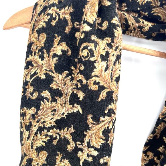 Vintage Chaps Infinity Scarf - Black Tan Filigree Pattern Soft Neck Scarf - Picture 3 of 6